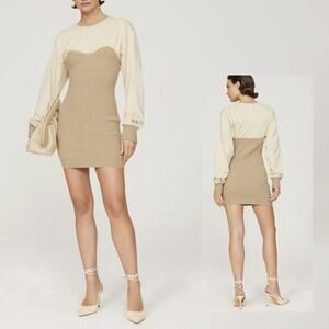 Hervé By Hervé Léger Tan Ribbed Sweatshirt Dress